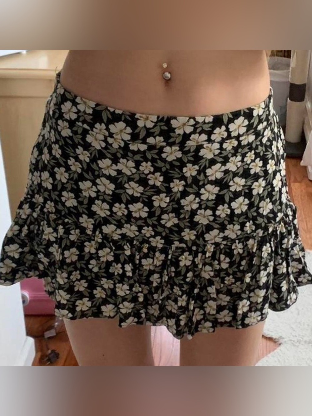 Forever 21 Black and Cream Floral Mini Skirt with Shorts